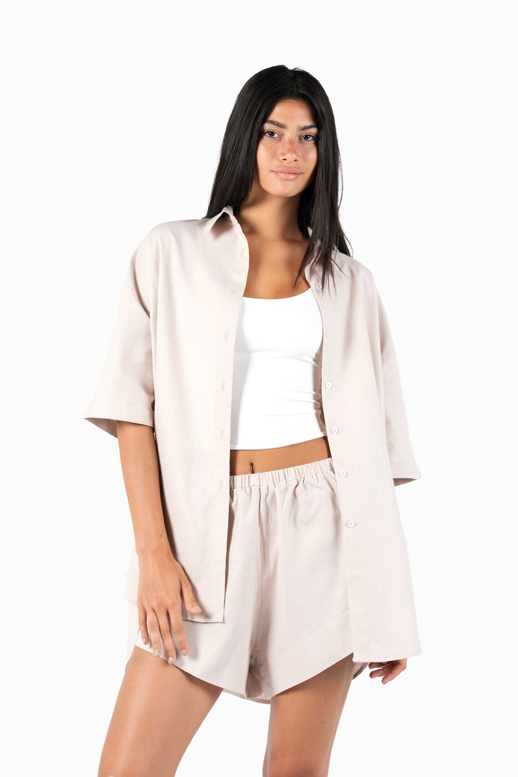 The Slow Errands Linen set in Sand beige