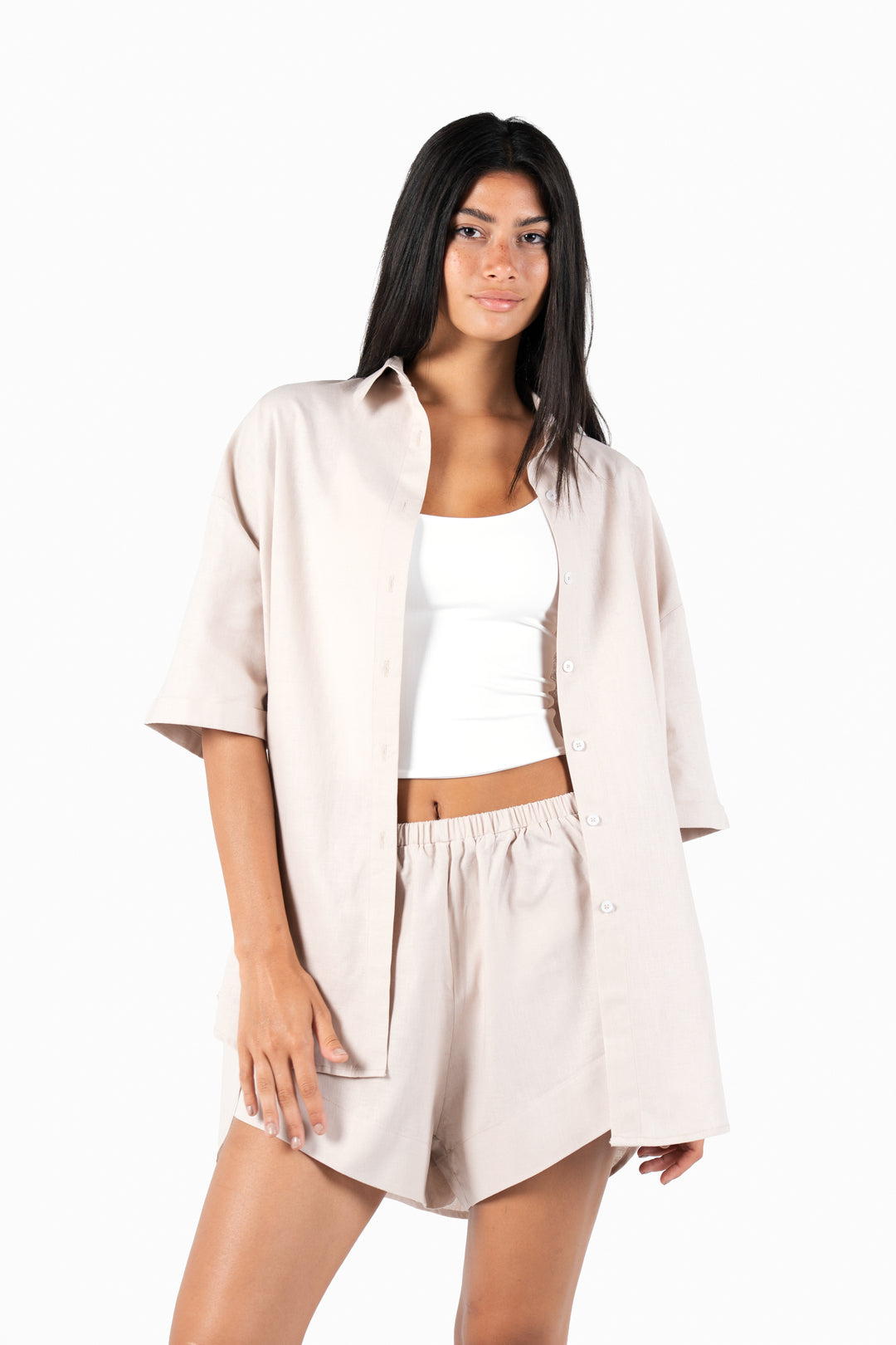 The Slow Errands Linen set in Sand beige
