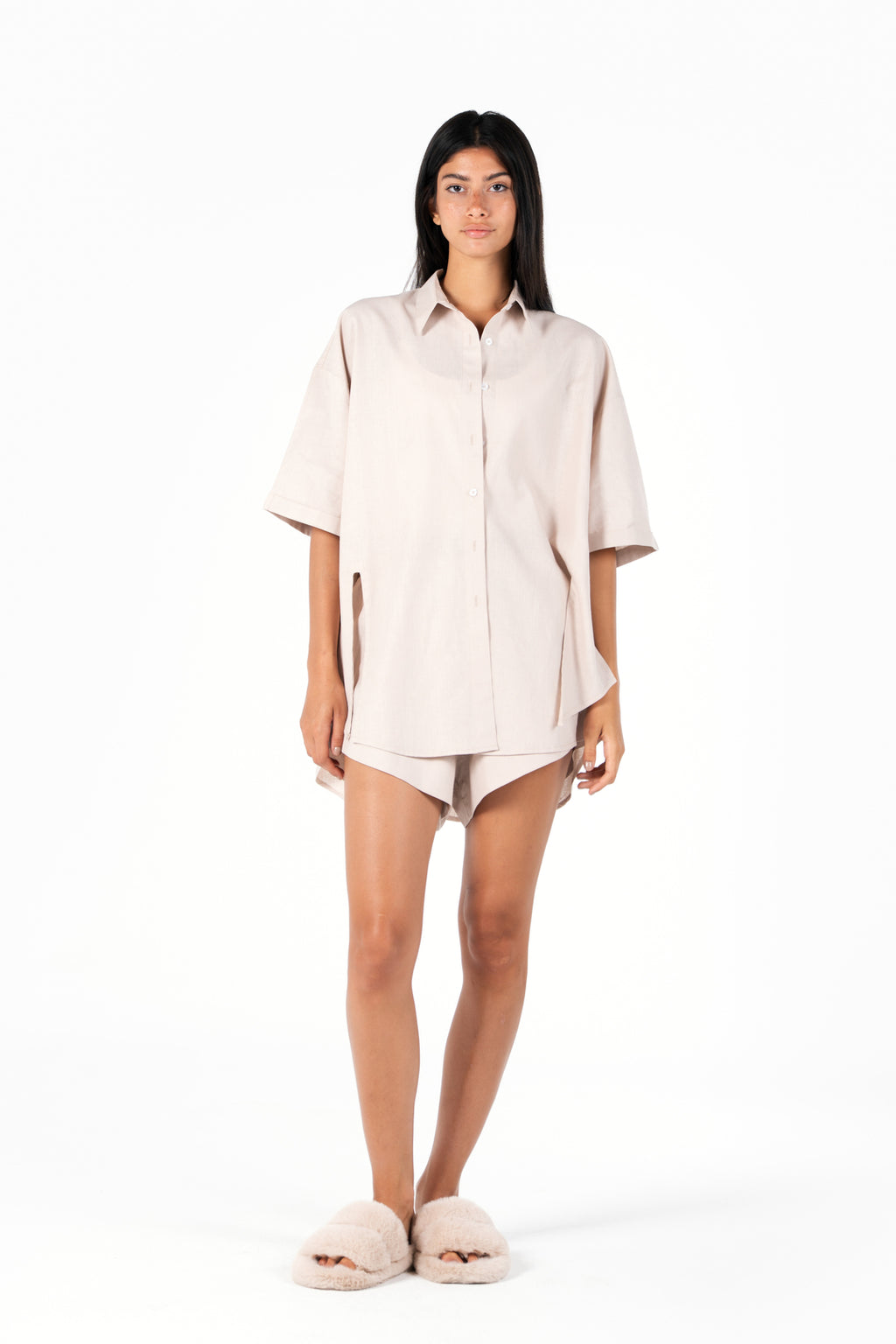The Slow Errands Linen set in Sand beige
